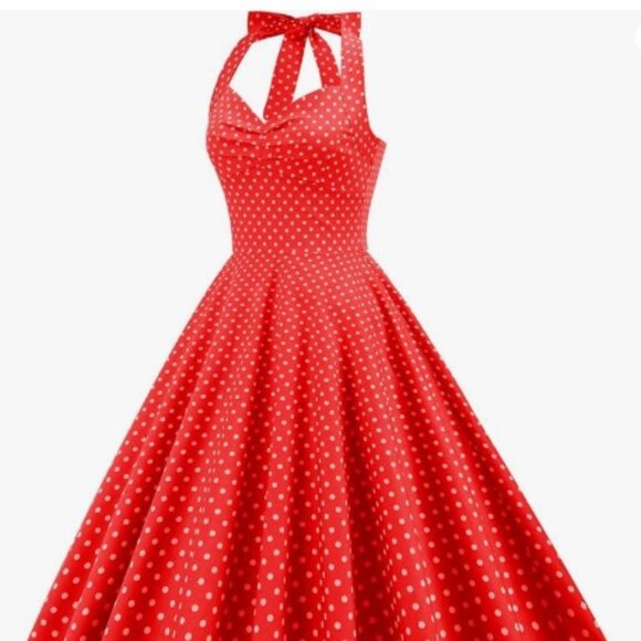 Women's Dress Retro Vintage Swing 1950's Halter polkadot print - Picture 2 of 3